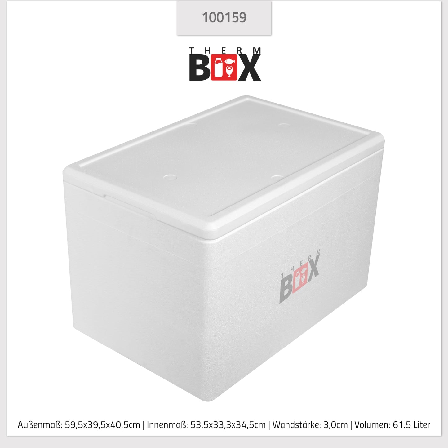 THERM-BOX Styrofoam box 61W Inside: 53x33x34cm Wall: 3cm Volume: 61.5L Insulated box Cooler box Warm-keeping box Reusable