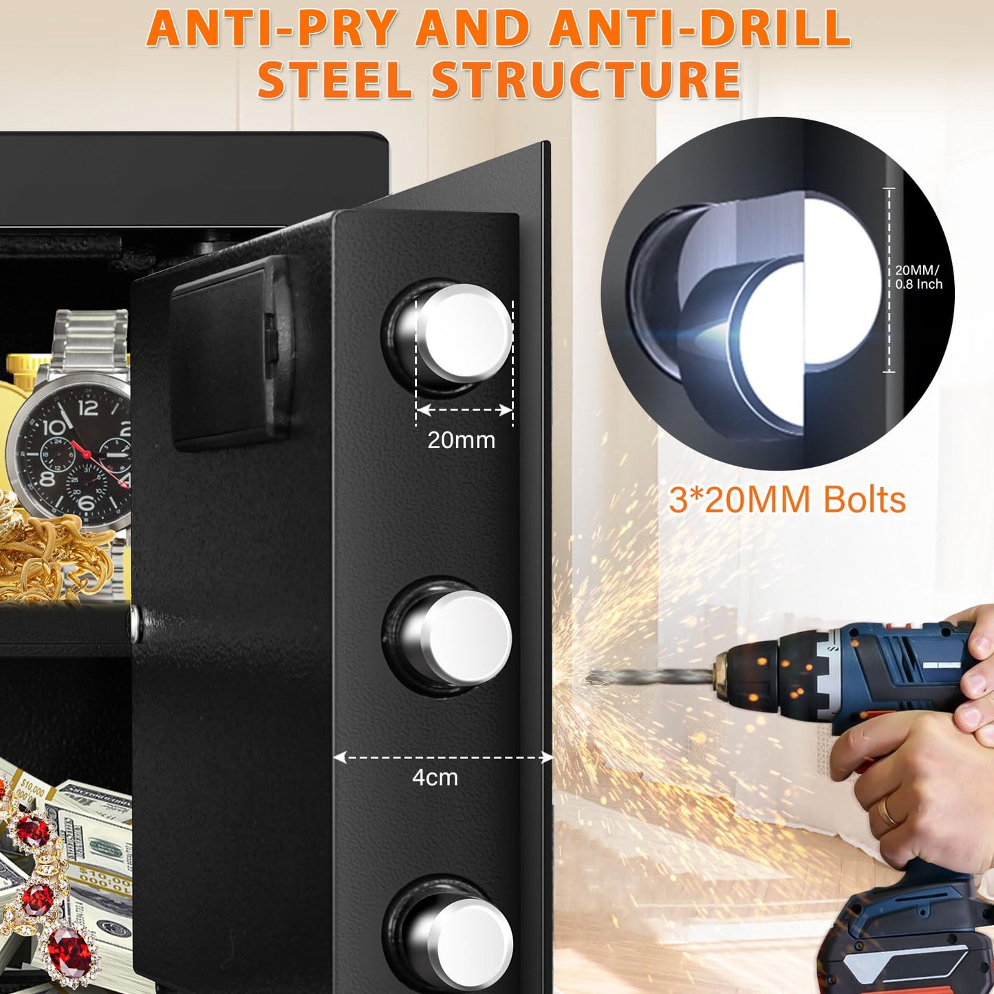 57L Large Touch Screen Safe, Fireproof Waterproof, with Combination Lock and Silent Mode, for Cash Valuables Documents