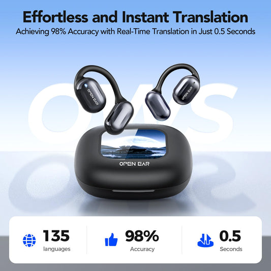 Ki Translator headphones, XP2 translation headphones with real-time translation, 135 languages headphone translator real-time, Touchscreen open ear headphones for iOS and Android, Travel and business.