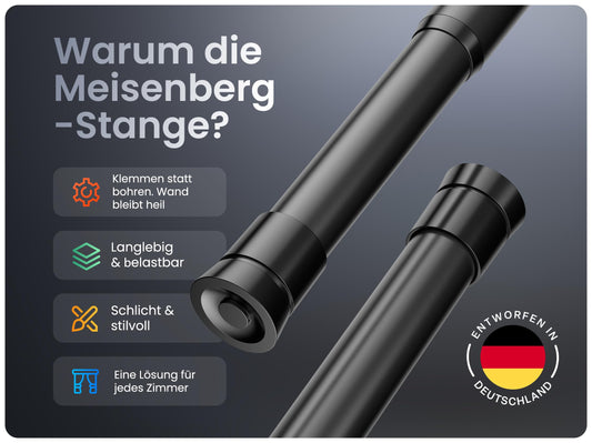 MEISENBERG clamp-on curtain rod 90-160cm - no drilling shower rod - curtain rod - black - telescopic rod - 1 piece