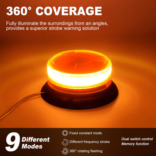 AnTom 360 beacon 9 flash modes 12V 24V Yellow Warning light LED magnet with 3 meters cable for car truck tractor golf cart SUV