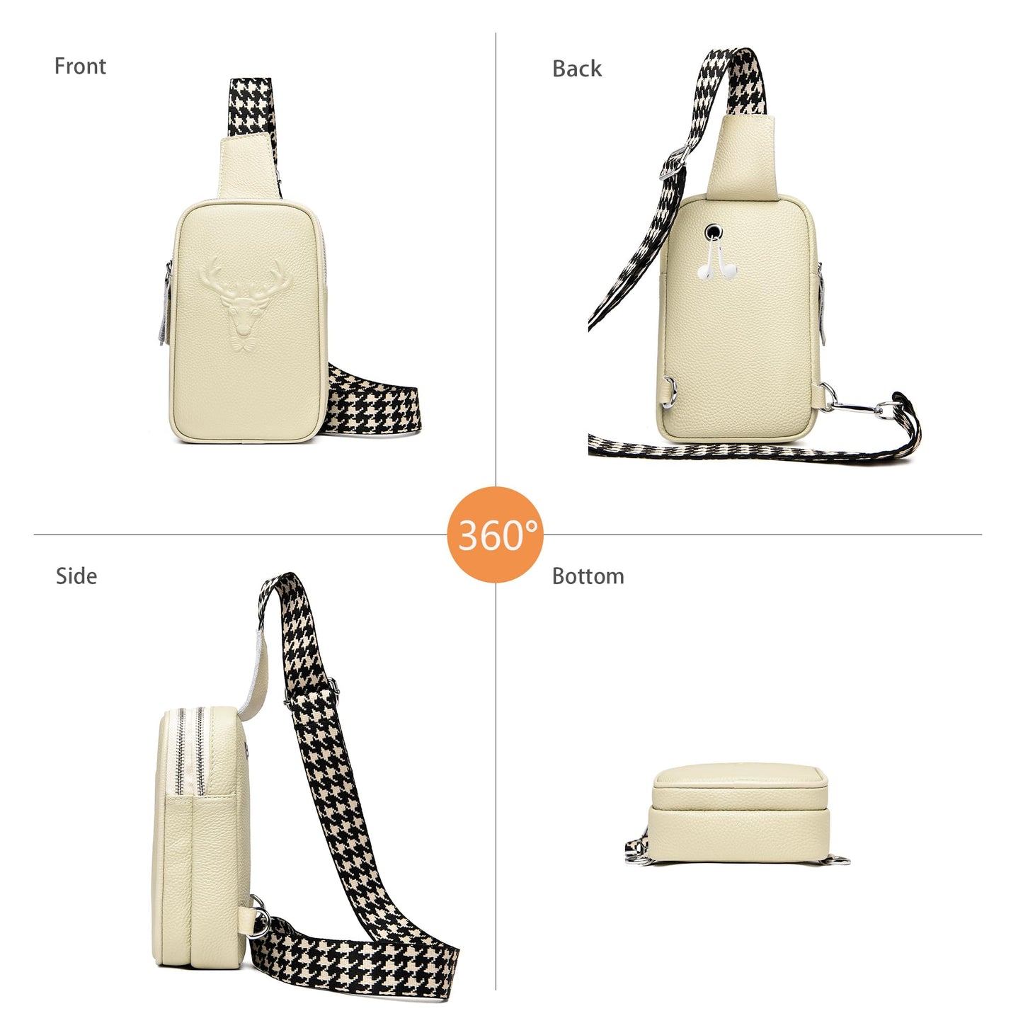 HUMEUHSU Beige Women's Chest Bag Small Shoulder Bag Sling Bag Leather Fanny Pack Wide Strap Women's Shoulder Bags Sweet and Stylish Relief Design for Outdoor Sports/Travel
