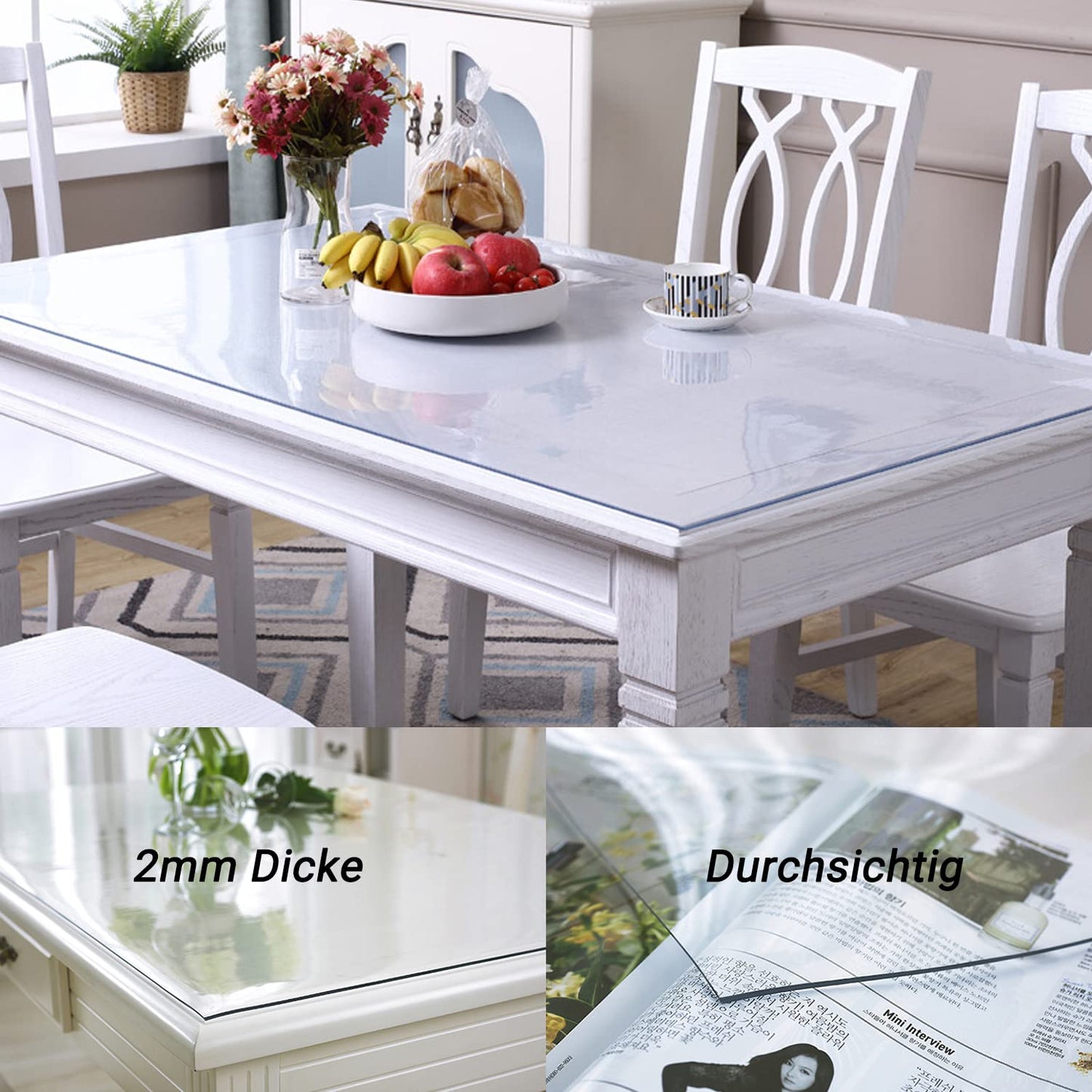 Table cover transparent 2mm thick clear PVC tablecloth clear PVC protective film table protection washable waterproof clear tablecloth, 200 x 100 cm.