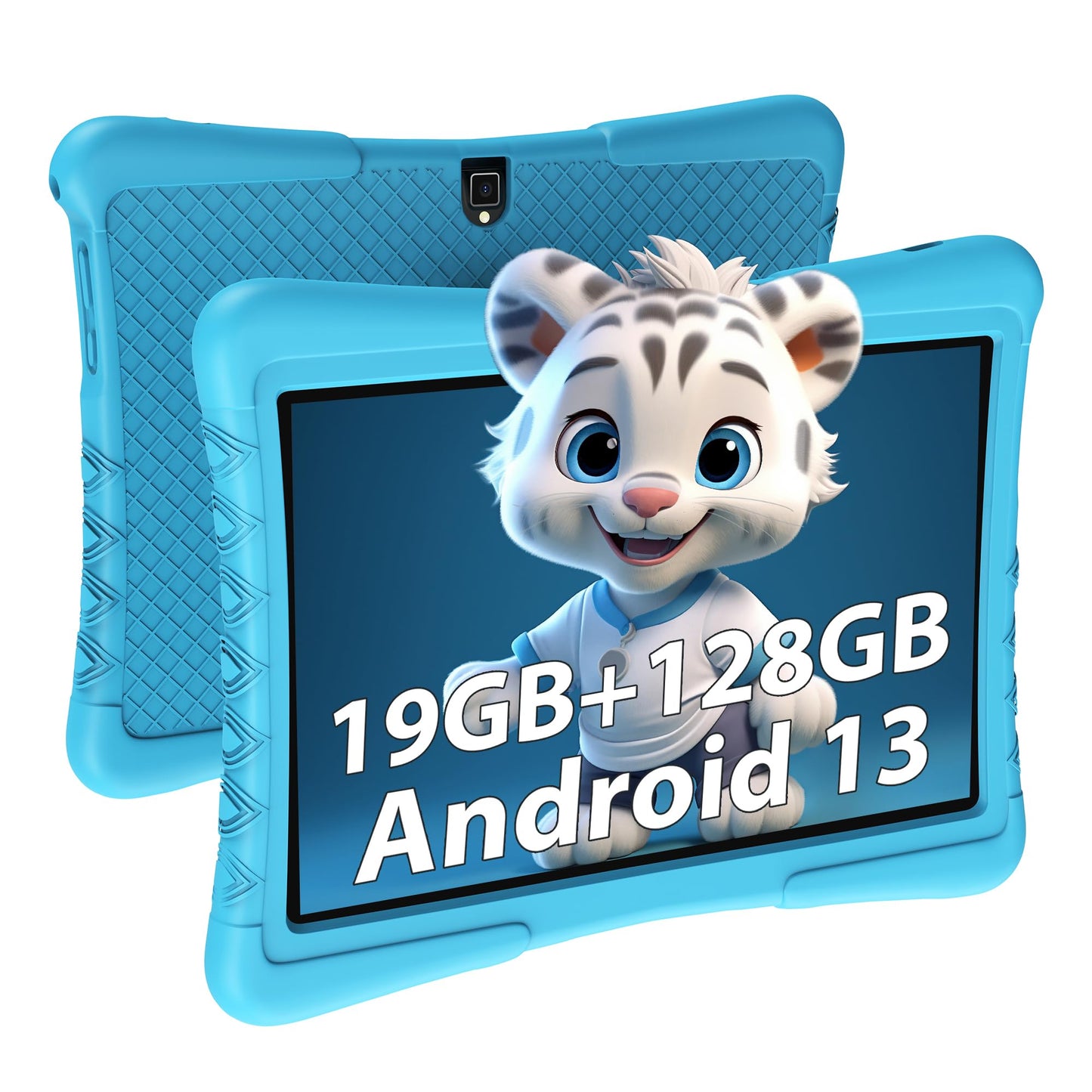 LNMBBS Kids Tablet 10 inch, Android 13 Tablet for Kids, 19GB+128GB/TF 1TB, Kids Tablet with Parental Control, 5MP+8MP, HD IPS Display, WiFi/BT/8000mAh/Google GMS, Learning Tablet with Eva Case-Blue
