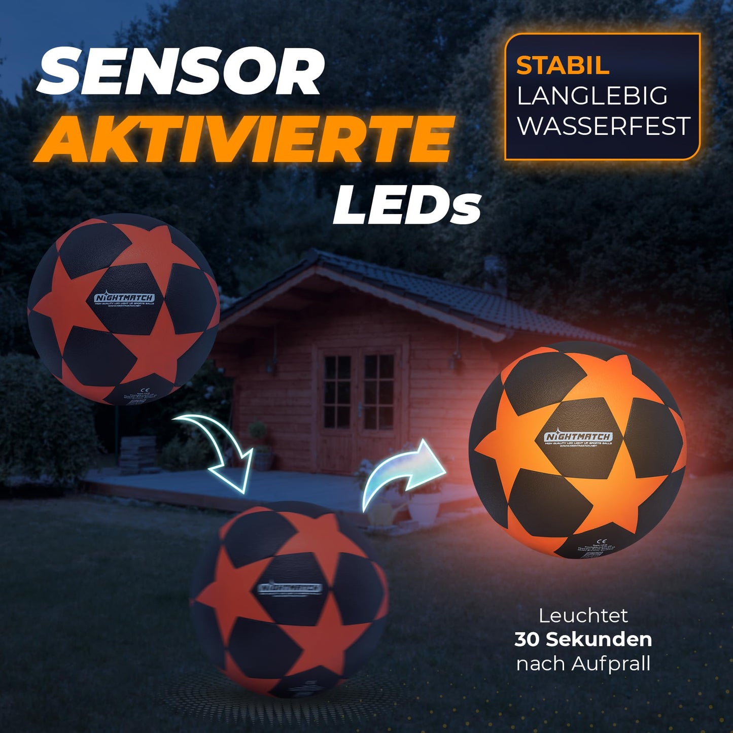 NIGHTMATCH Official Size 5 Waterproof LED Light-Up Soccer Ball - Glow in the Dark Soccer Ball for Night Games, Kids, Adults - Complete Set with Pump & Extra Batteries
