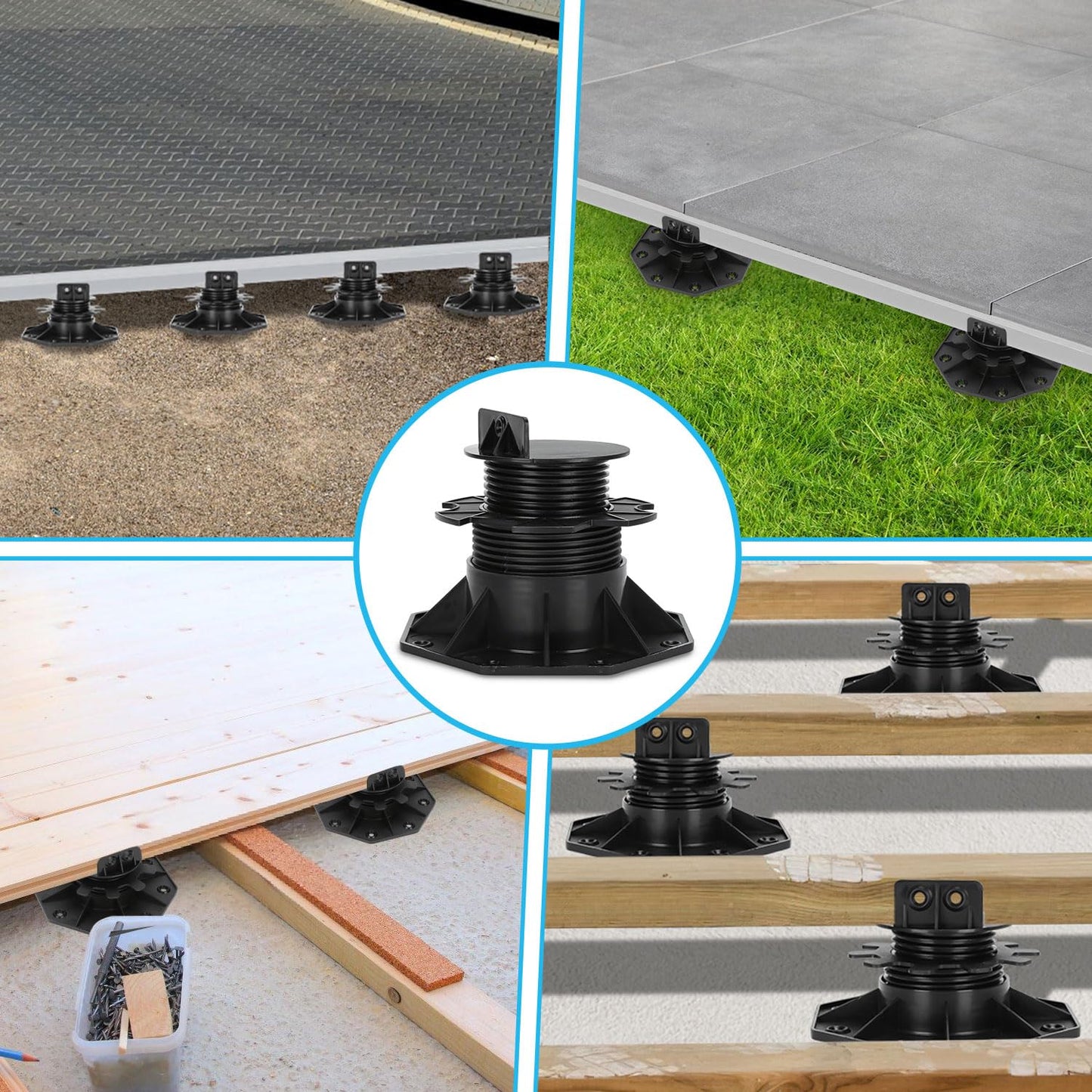 Jiubiaz 10 x Adjustable Pedestal Supports Height Adjustable 18-140 mm for Terrace Substructure Wood WPC, Size: 30-60 mm