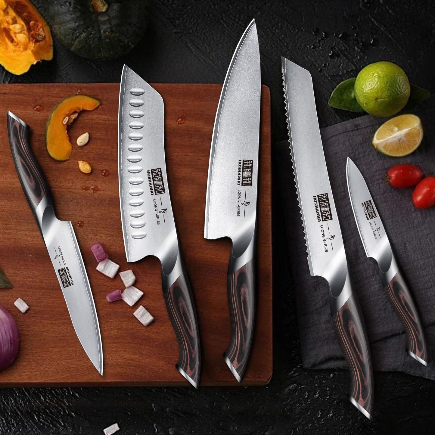 HOSHANHO 6-piece Knife Set, Ultra Sharp Kitchen Knife Set with Magnetic Knife Holder, Professional High Quality Carbon Steel Cooking Knife Set, Ergonomic Pakkawood Handle