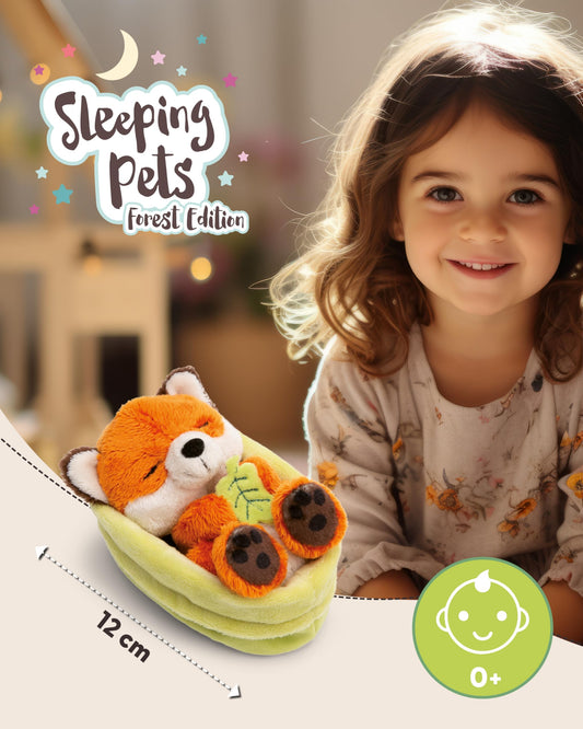 NICI cuddly toy fox with leaf 12cm sleeping in basket - orange - made of soft plush, cute plush toy for cuddling and playing, for children & adults - 61581