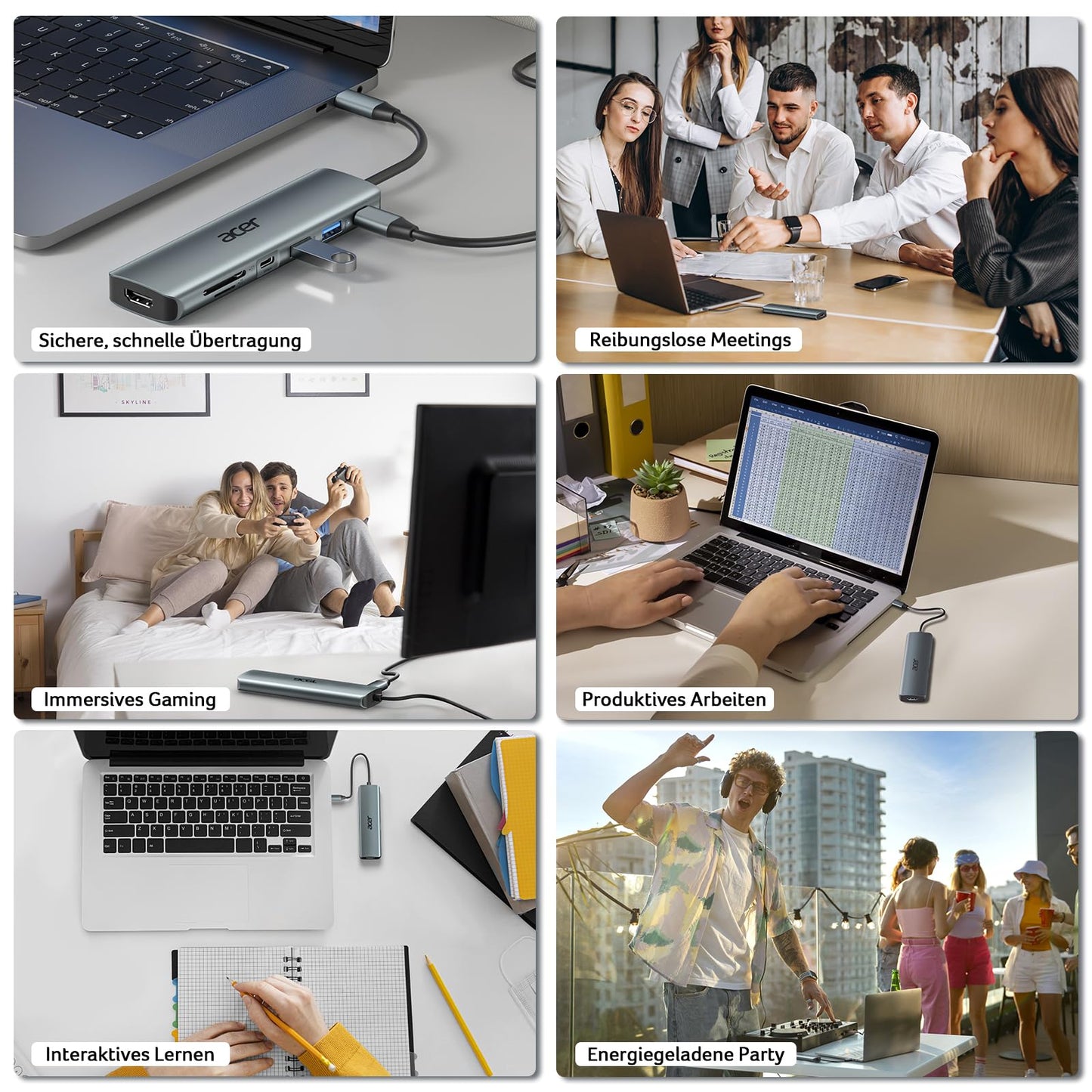 Acer USB C Hub, 7IN1 USB C to 4K HDMI, 2xUSB 3.0, 1x USB C 5Gbps, 100W PD, SD/TF Card Reader, Aluminum Docking Station Multiport Adapter for iPhone 15/16 Series, MacBook/iPad Pro/Air, S24, Surface, etc.