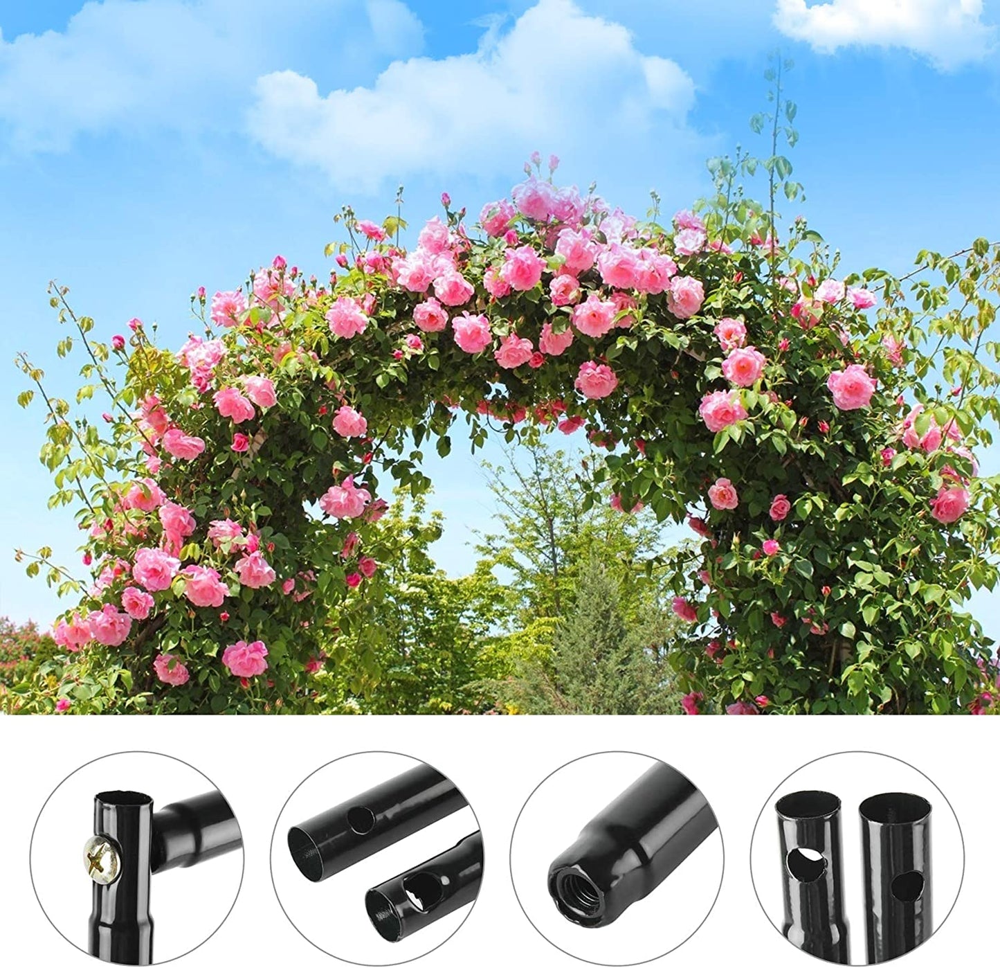 Forever Speed rose arch trellis garden rose support made of powder-coated steel, garden decoration and embellishment climber weatherproof black (2 pieces)