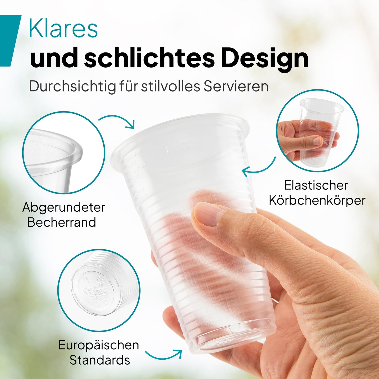 Commerline 100 Piece Plastic Cups 0.5L Drinking Cups, Plastic Transparent Cups, Party Cups, Plastic Cups, Water Cups Dispensing Cups