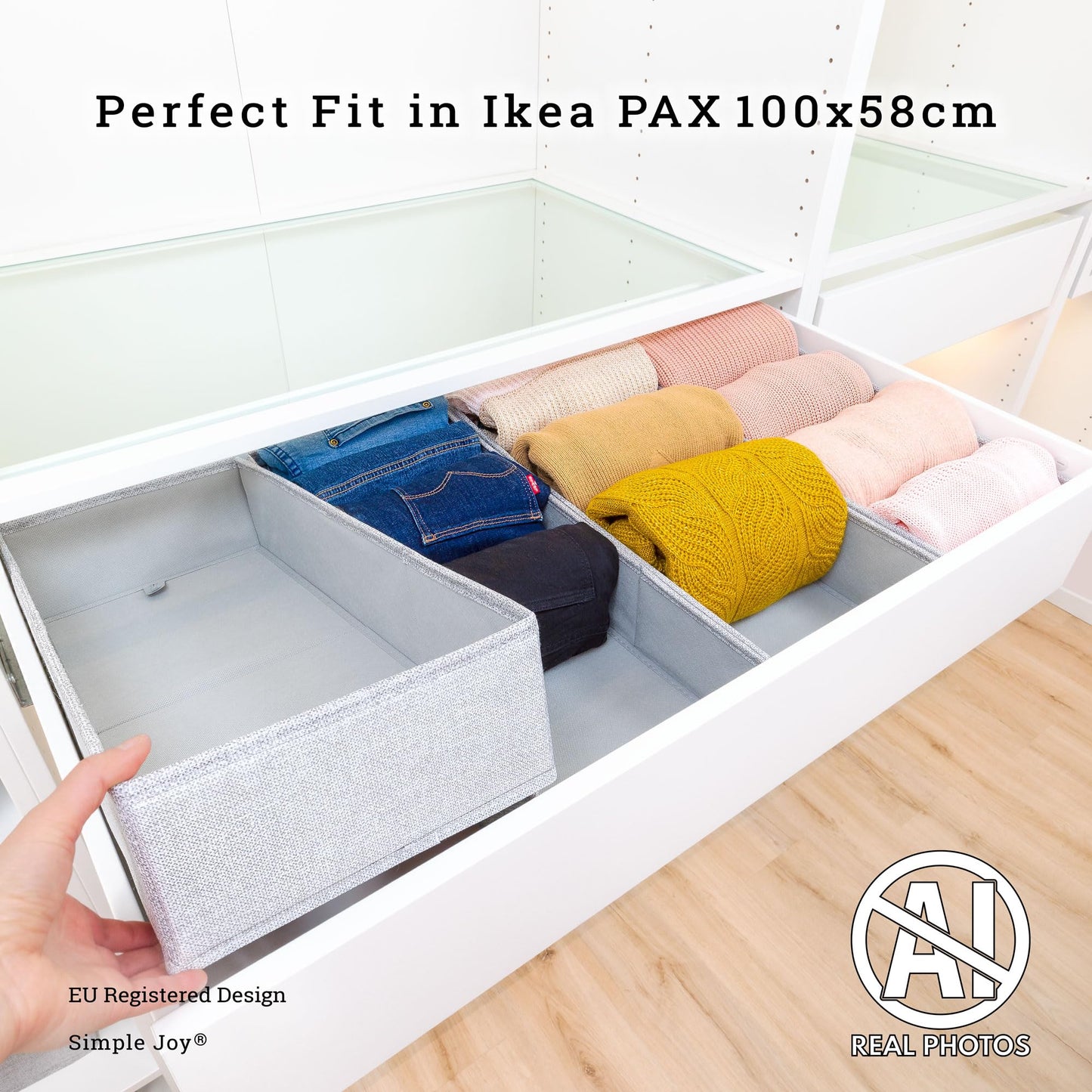 SIMPLE JOY® PAX100 FileFolding Box for IKEA Pax wardrobe; THE ORIGINAL; precise fit; sturdy bottom; drawer organizing system, set of 4