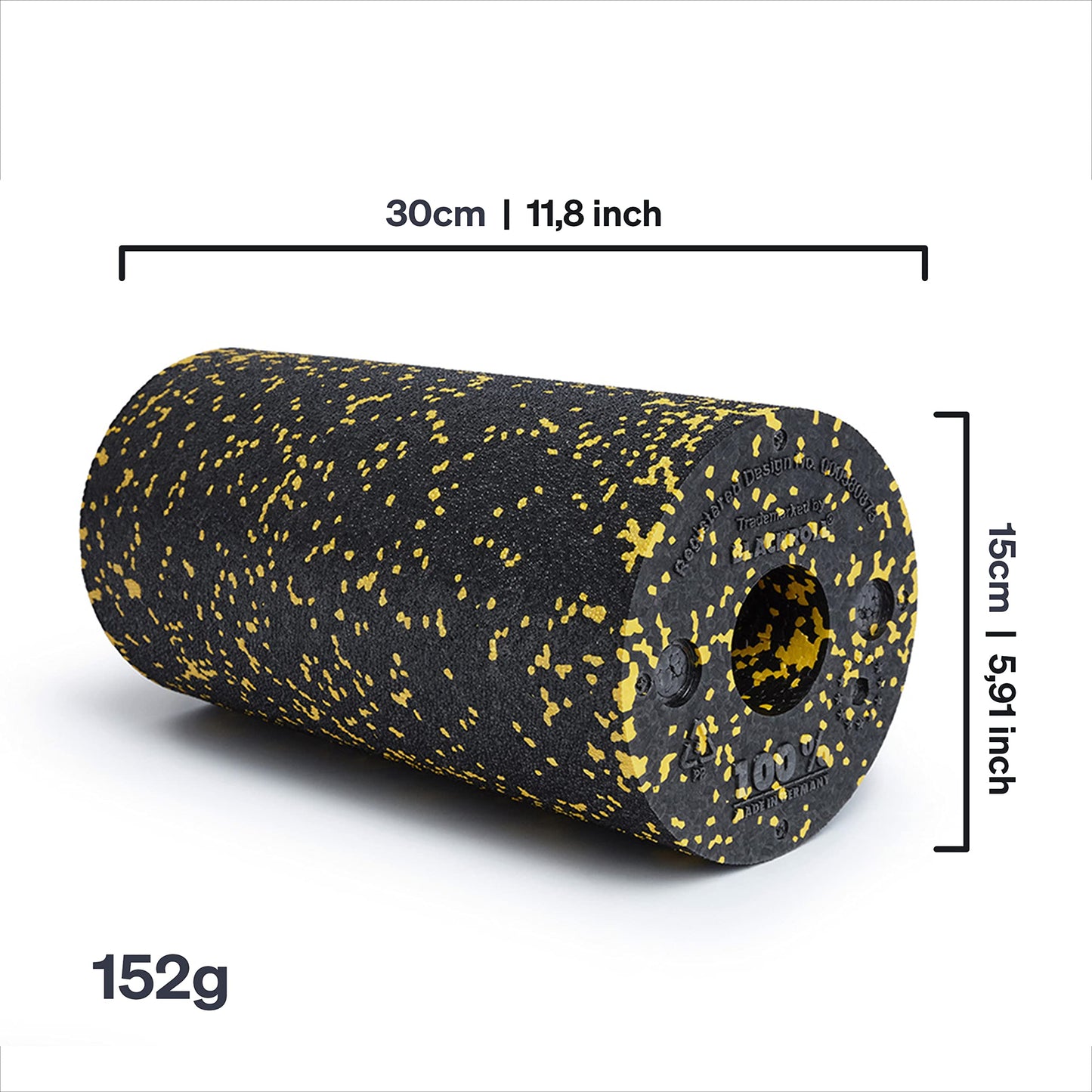 BLACKROLL® STANDARD foam roller (30 x 15 cm), fitness roller for self-massage of back and legs, effective massager for functional training, medium hardness, Made in Germany, Black/Yellow