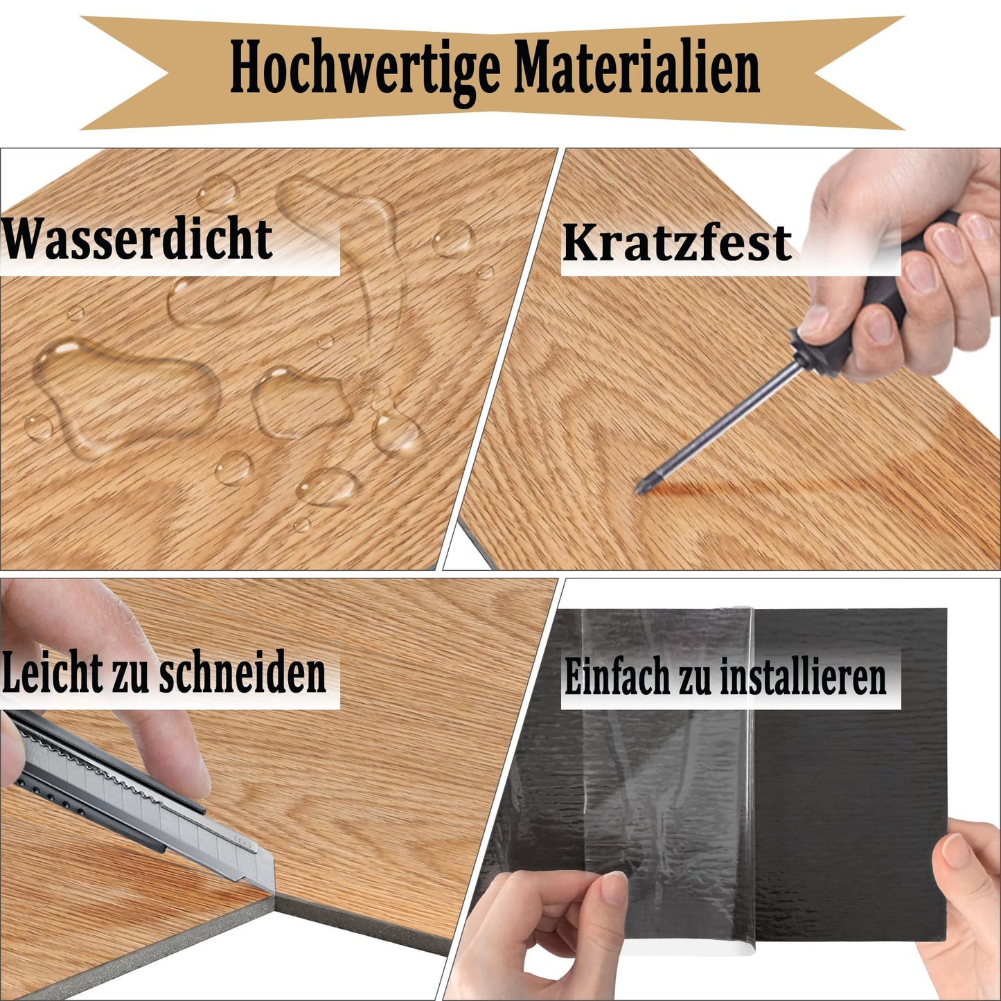 On PVC flooring Vinyl self-adhesive 36 pieces 5.02m², wood grain floor tiles with wood look, vinyl adhesive tiles waterproof non-slip for kitchen, living room, balcony (Brown oak)