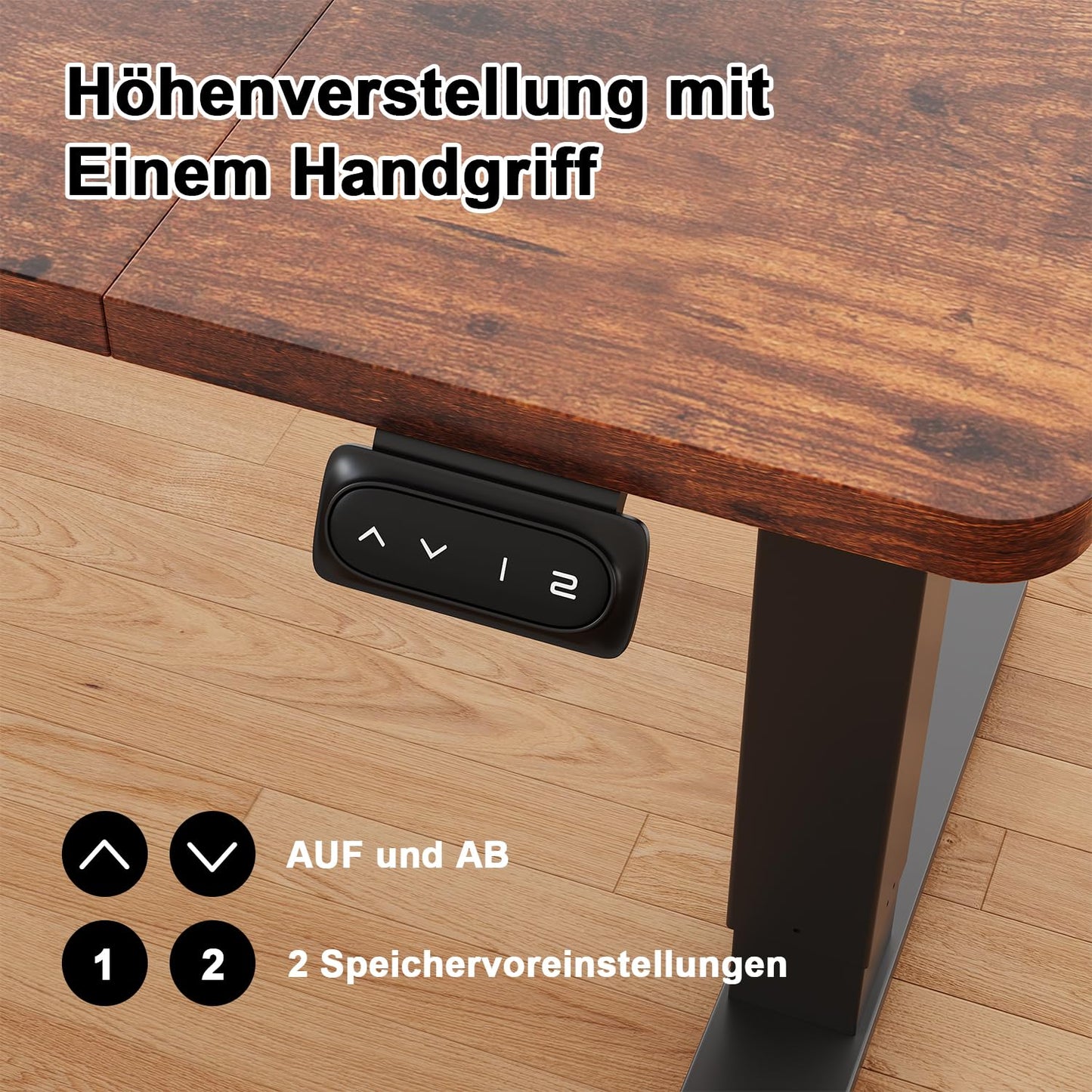JUMMICO Adjustable Height Standing Desk Electric Standing Desk with Memory Function 140 x 60 cm, Brown.