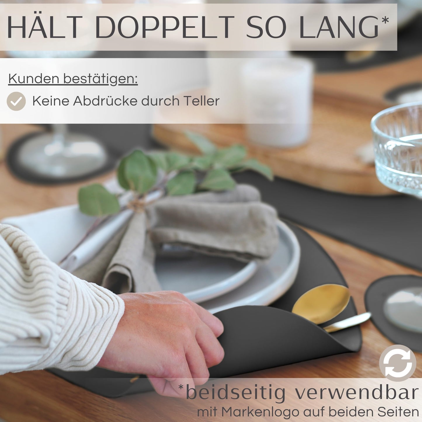 Mahewa® 6-piece set Premium faux leather placemat - Washable and waterproof placemat coaster in leather look (Dark grey, Oval)