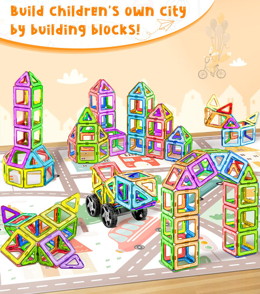 COOLJOYA Magnetic Building Blocks 48 Pieces, Magnet Game STEM Magnetic Blocks, Montessori Toy for Kids 3 years and up, Magnets for Children 3 4 5 6 7 Years Old for Boys and Girls.