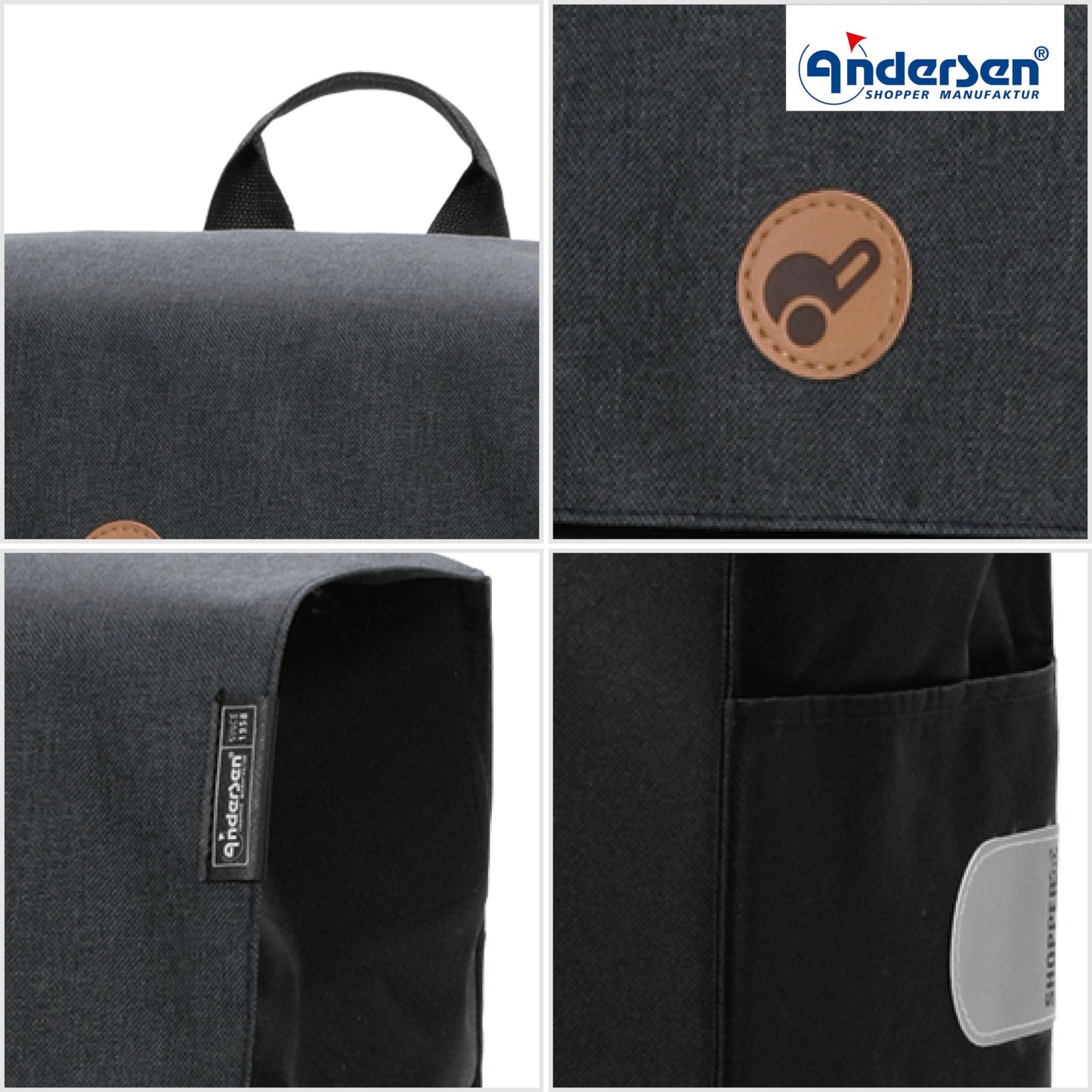 Andersen shopping trolley replacement bag - 47 liters - side pocket - extra inner compartment - water repellent - reflectors - foldable - Hera black