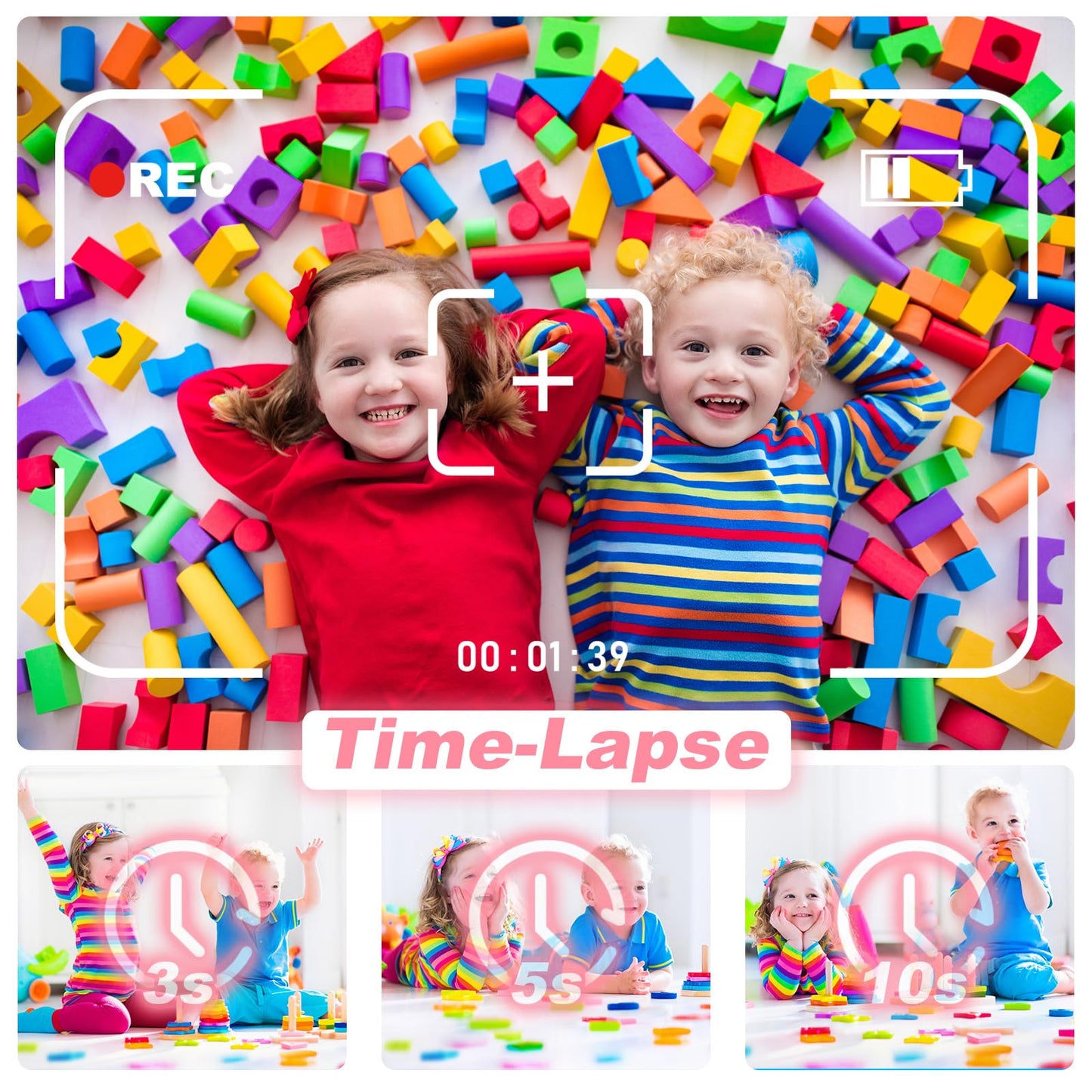 Children's camera, digital camera, instant print camera, 1080P, 2.4-inch screen, video camera, black and white film camera with 32GB card, 3 rolls of printing paper, 5 colored brush pens. A gift for children aged 3-12 years.