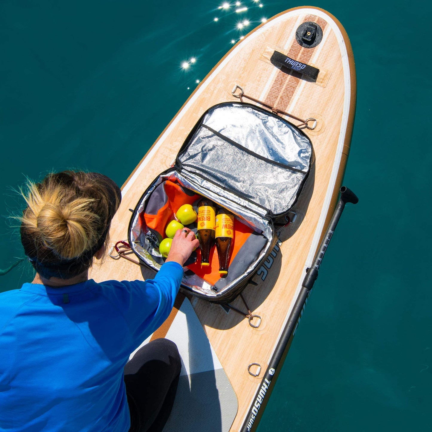 THURSO SURF Paddle Board Accessory Cooler Deck Bag for SUP Stand Up Paddleboard Mesh-Top Bag Insulated Waterproof Portable 10 Cans (Gray)