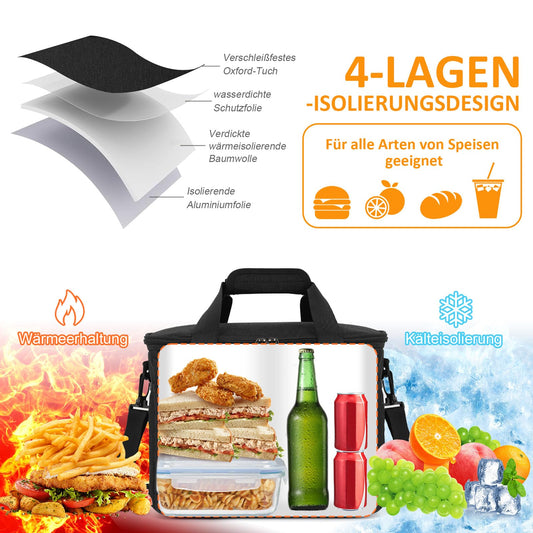 CALIYO Cooler Bag 15L Foldable & Portable with Zipper - Lunch Bag for Men and Women, Insulated Lunch Tote for Work, School, Picnic, Travel (Black)