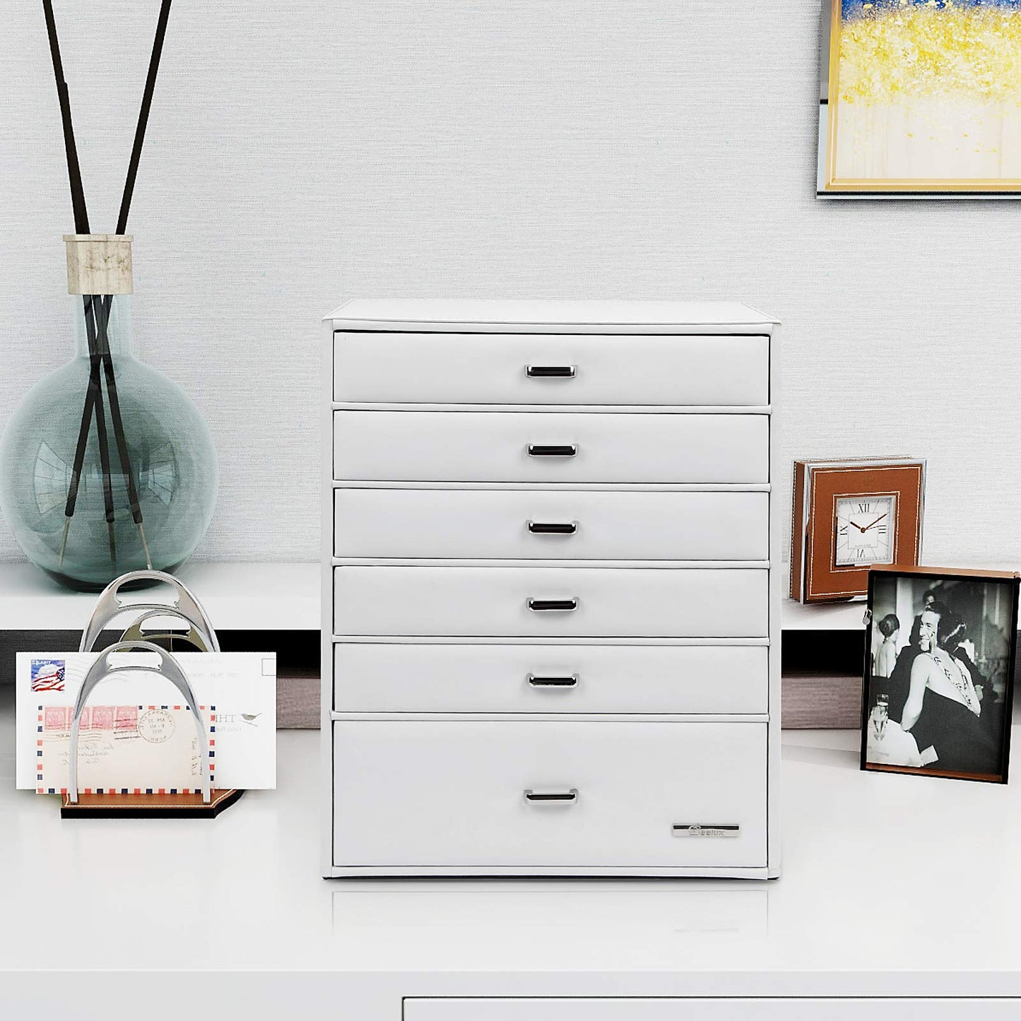 Yorbay jewelry box with 6 drawers in white, Seelux series jewelry box for necklaces, watches, rings, bracelets, earrings (Reusable)