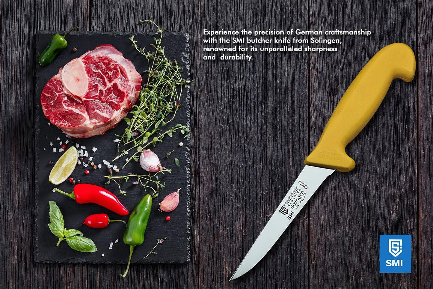 SMI 5 piece kitchen knife set Solingen Butcher knife Chef knife Butcher knife Boning knife Slaughtering knife premium quality German Molybdenum steel 1.4116 Solingen/GERMANY