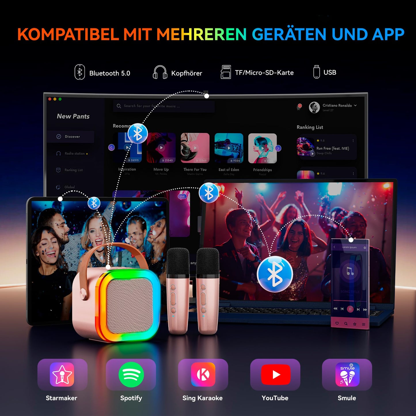 Karaoke machine with 2 karaoke microphones music instrument accessory: Wowstar karaoke system with 2 microphones - Mini karaoke machine - Speaker karaoke box set - Gifts for girls