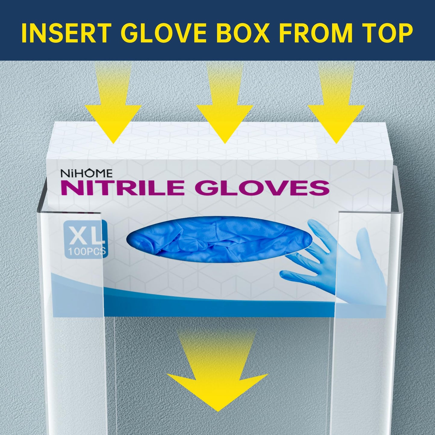 NiHome Wall Mount Glove Holder (for 3 boxes), Acrylic Glove Holder for disposable gloves and wipes, space-saving glove dispenser for kitchen, bathroom, lab, and garage.