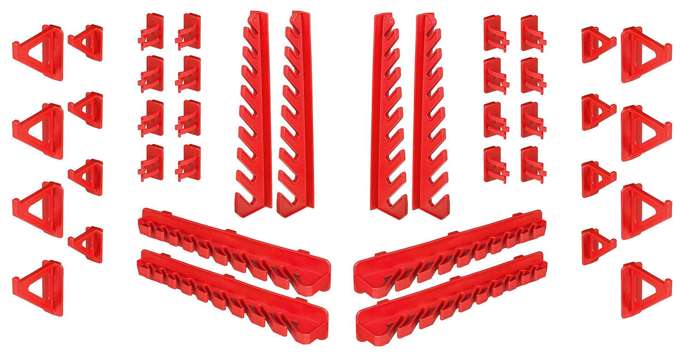 PAFEN storage system wall shelf XXL 1158 x 780 mm - Extra strong tool wall with stacking boxes - 111 pieces - Red tool holders + Blue boxes