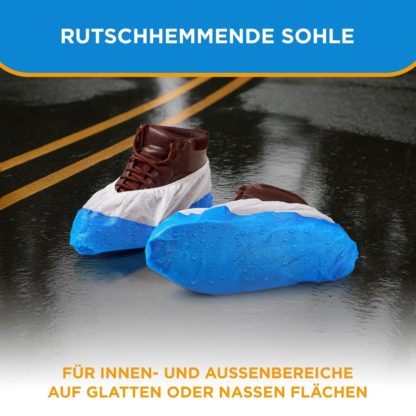 ISC Hygiene & Safety 150x waterproof blue-white shoe covers from Overshoes Reinforced Extra Strong >9g - non-slip shoe covers - one size fits all, disposable reusable galoshes