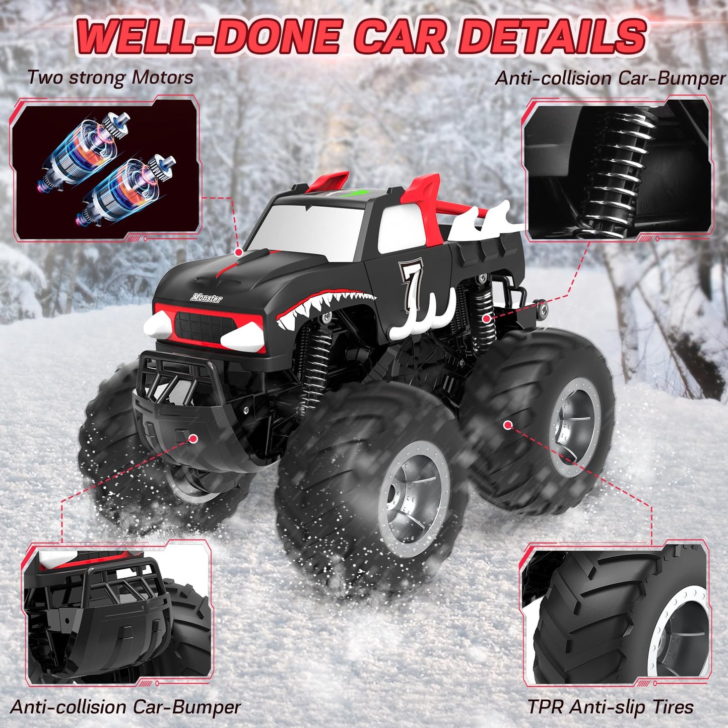Pmgud Remote Control Car 1:16 Scale, 4WD, Waterproof, All-Terrain, Off-Road, Gift for Children 6+ years old.