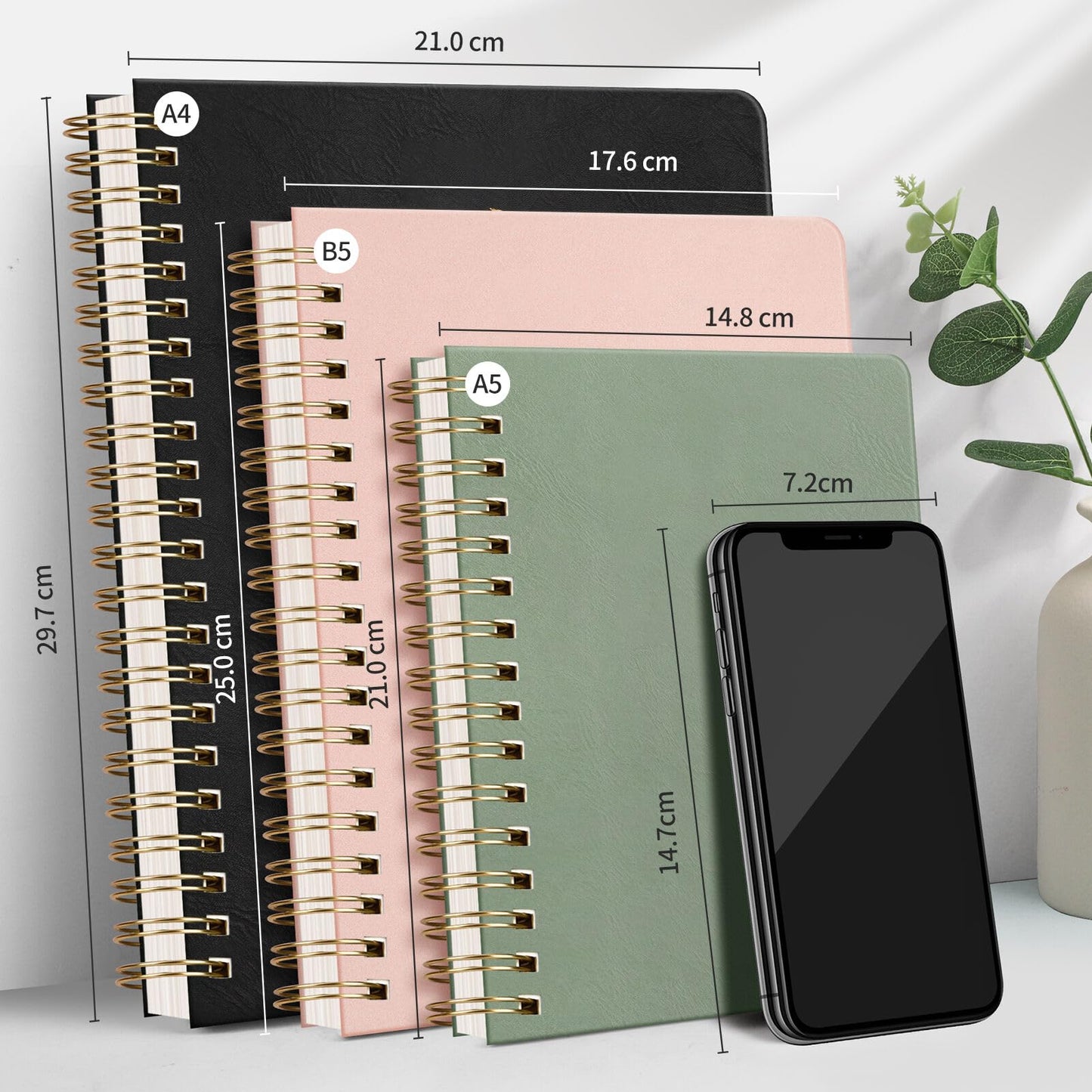 RETTACY B5 Dotted Notebook, Bullet Dot Journal with 100gsm Thick Paper, 150 Sheets, for Office and School, Leather Cover, Light Green, 17.6cm x 25cm