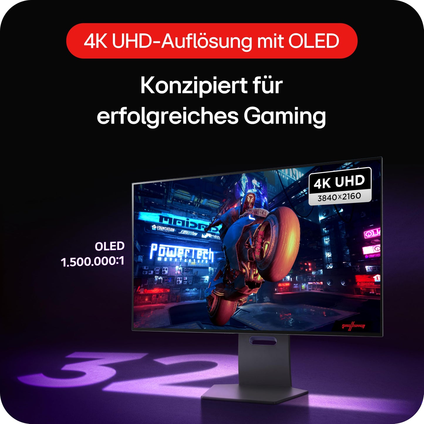 LG Electronics 32GS95UX-B.AEU UltraGear™ 4K UHD Gaming OLED Monitor 32" (80cm), 3840 x 2160, 0.03ms GtG, 480 Hz, HDR10, HDR™400 TRUE BLACK, NVIDIA G-Sync™ Compatible, AMD FreeSync™ Premium Pro - Gray