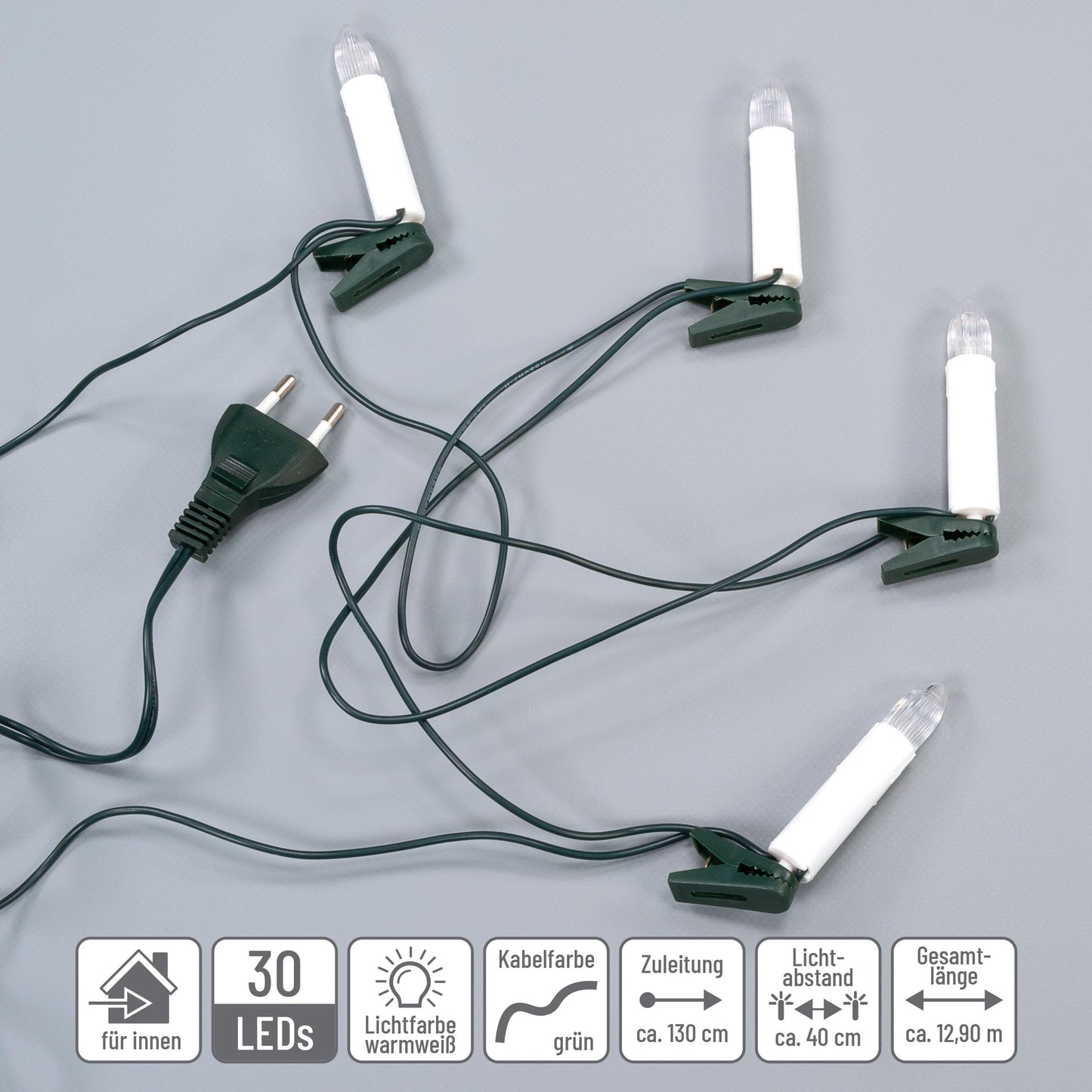 Nipach GmbH 30 LED String Lights Christmas Tree Decoration for Indoor Use Candle Lights XMAS