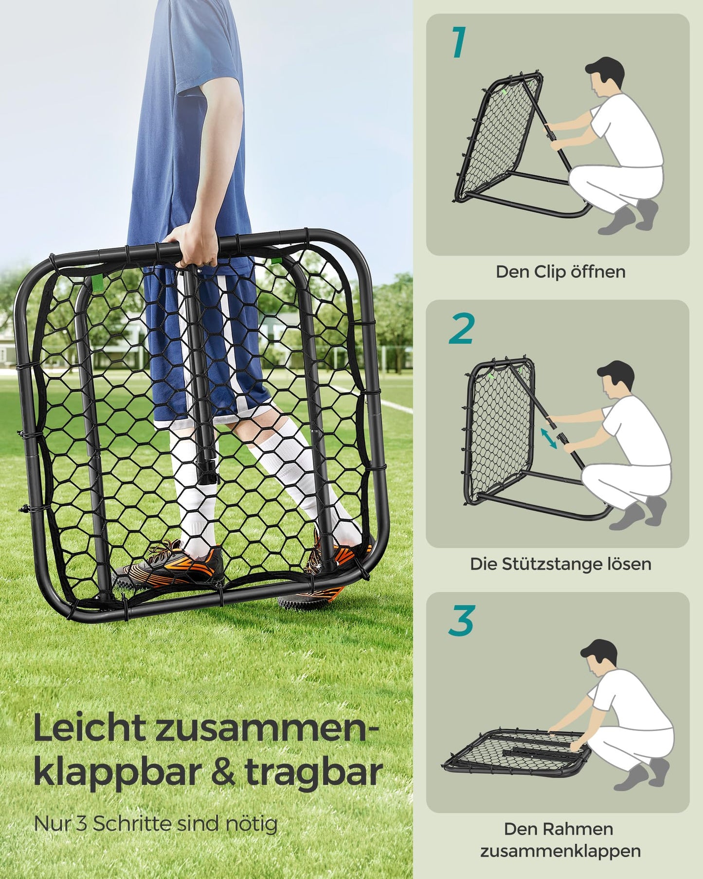 SONGMICS Soccer Rebounder, Soccer Goal for Kids, Portable, with Steel Frame, Adjustable Angle, Quick Setup, for Garden, Park, Beach, Ink Black SZQ084B01