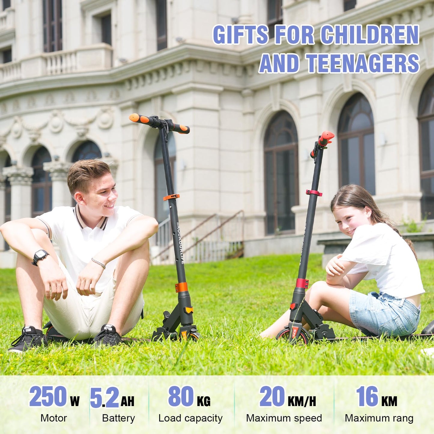RCB R15 E-Scooter Children (8-12-16 years) - up to 20 km/h, Max. Range 16 km, Electric scooter foldable for children, Gift for children and teenagers.