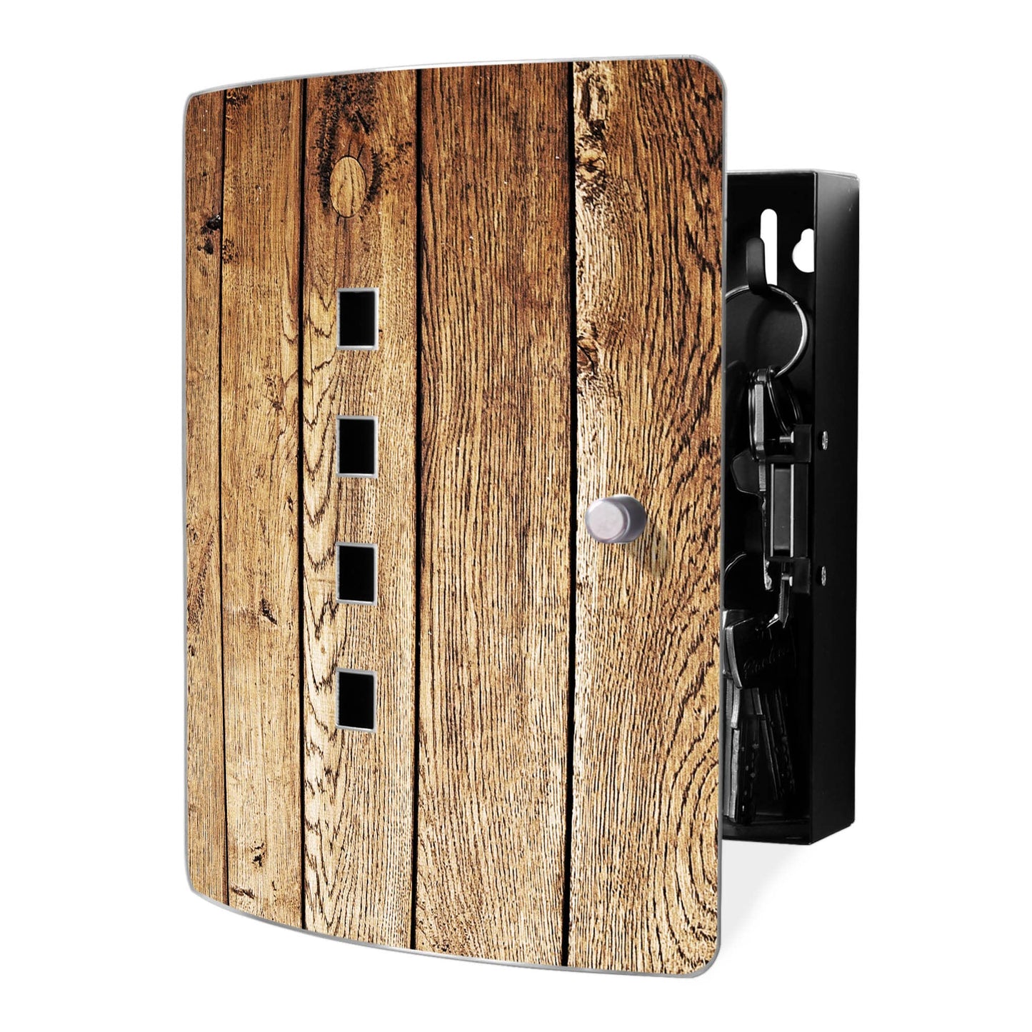 Banjado Design stainless steel key cabinet for 10 keys/key box for key storage 24 x 21.5 x 7cm with practical magnetic closure/Motif oiled wood