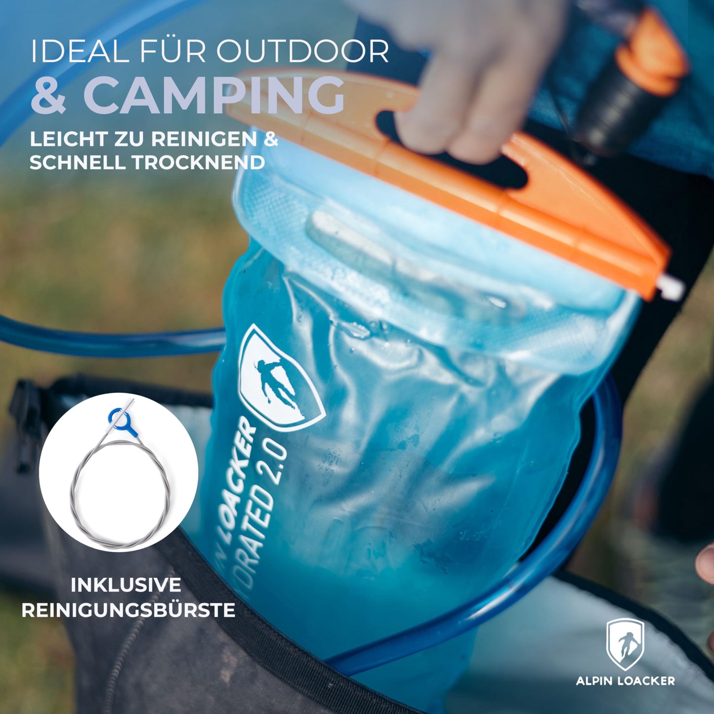 ALPIN LOACKER Outdoor hydration bladder with hose for sports and outdoor activities I super lightweight water bladder and drinking bag for hiking I BPA free hydration system, 2l