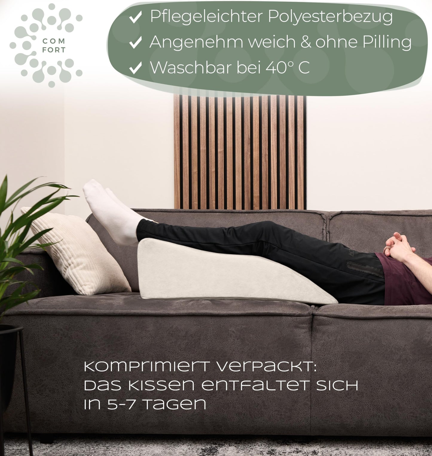 WELL B4 Ergonomic Leg Elevation Pillow MEDIUM - Leg elevation pillow leg support wedge pillow for legs & knees ideal as lymph pillow and vein wedge