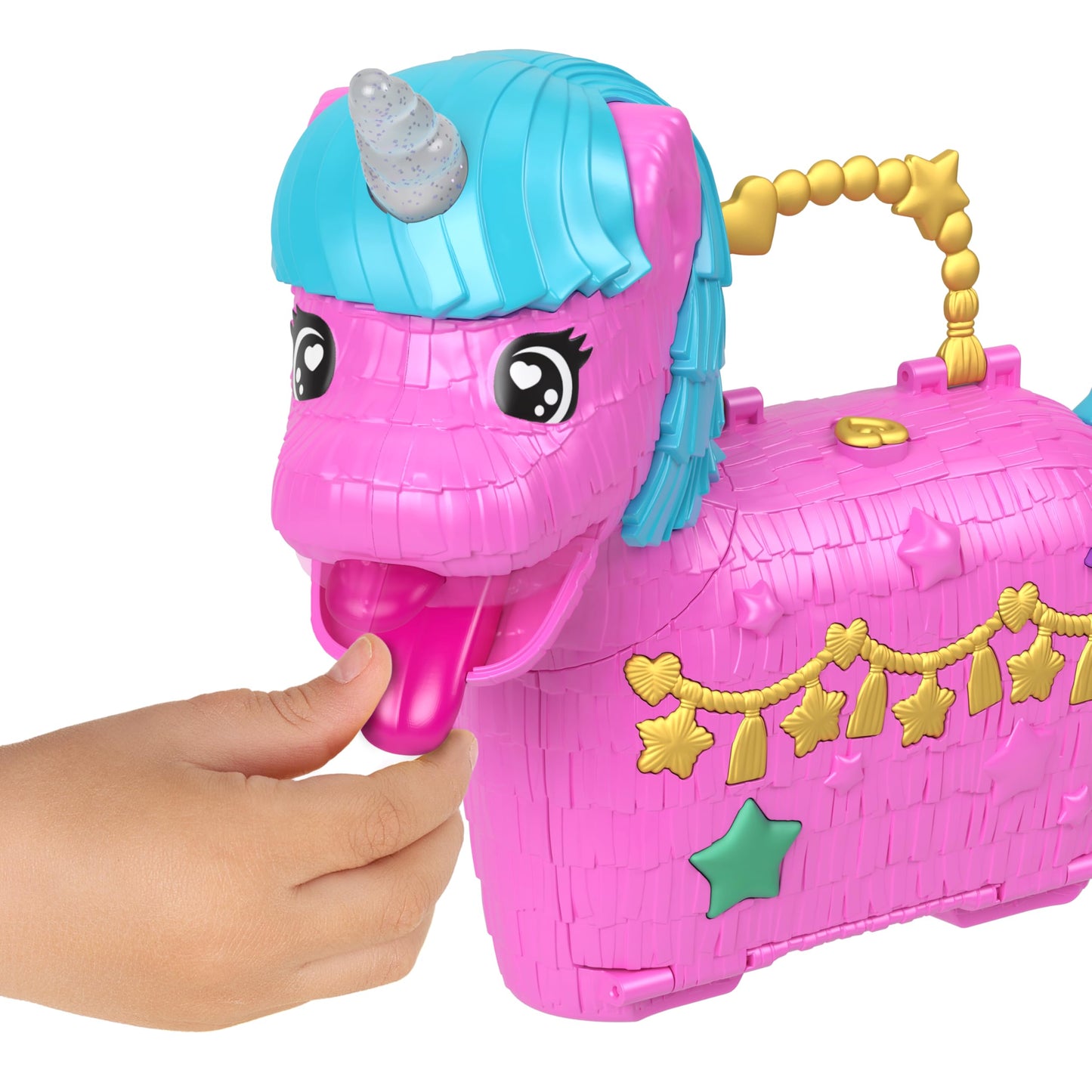 Polly Pocket dolls and playset with animals and over 25 surprise accessories, Unicorn Partyland playset for birthdays, hot air balloon ride, HYD96