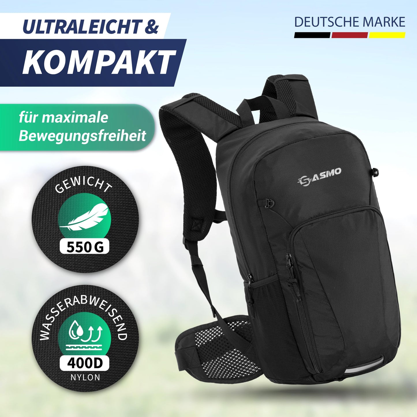 SASMO® Bike backpack 20l with thermal compartment & helmet net | MTB backpack | Bike backpack - incl. rain cover & phone pocket | Hydration pack bike backpack for men & women