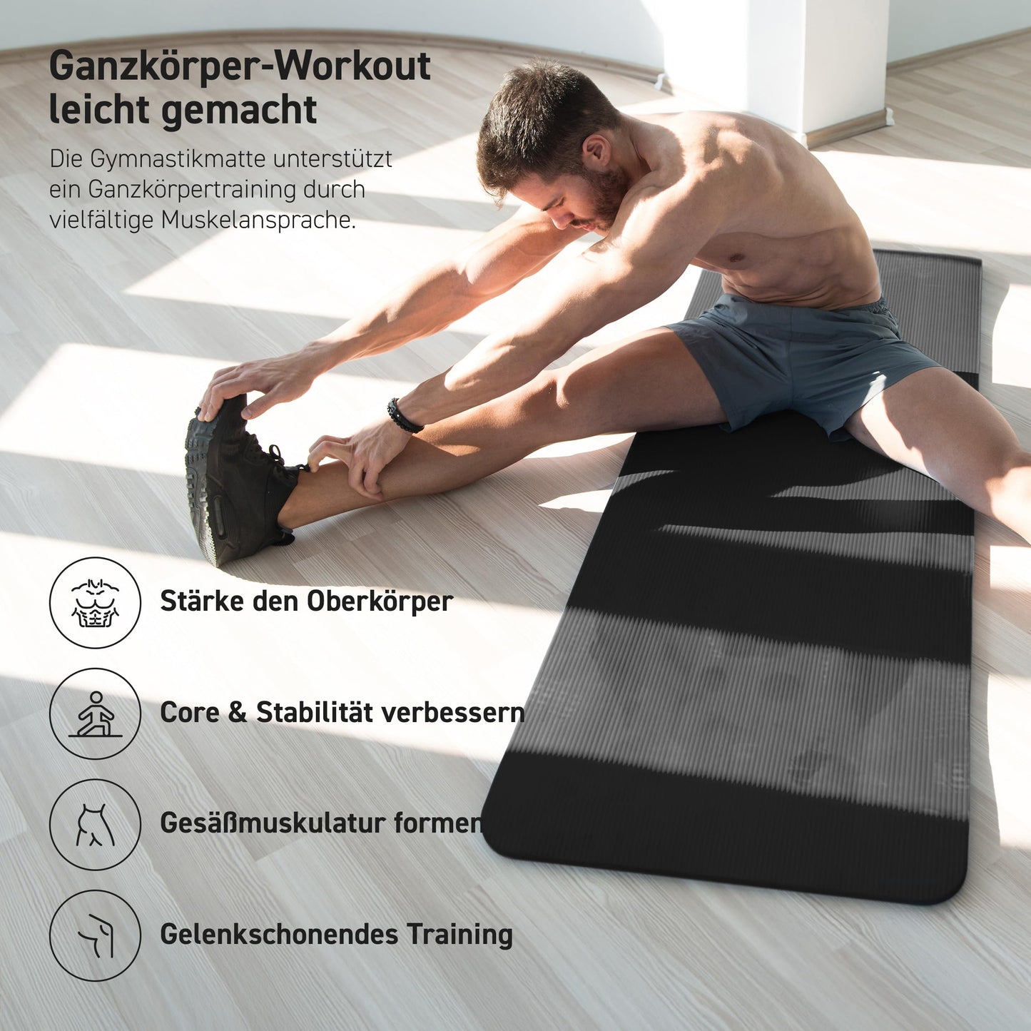 MSPORTS Yoga Mat Premium including carrying strap + exercise poster + workout app | Skin-friendly fitness mat 190 x 100 x 1.5 cm - Black Matte - Phthalate-free yoga mat