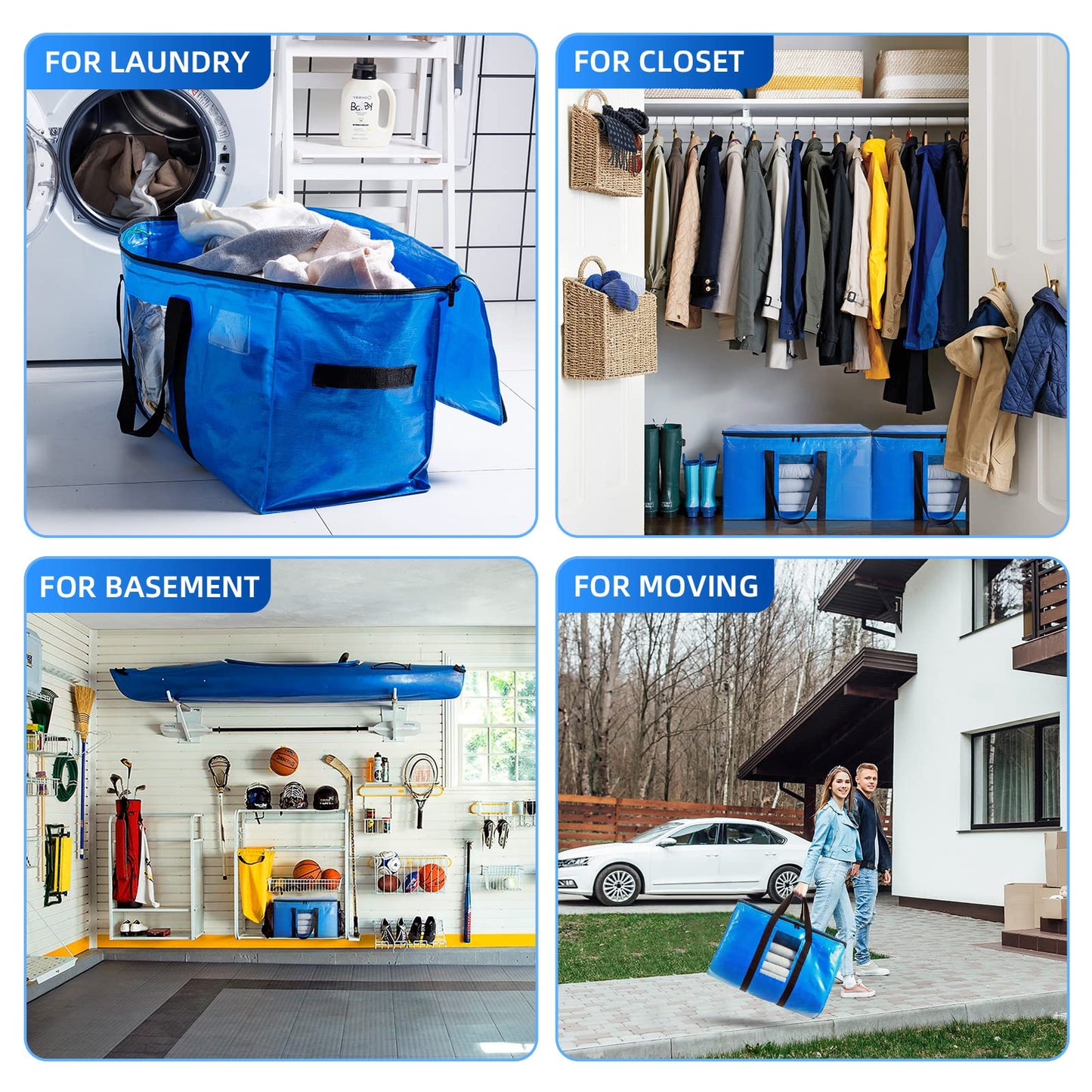 TAILI Large moving bags with zipper, 6 PCS storage bags for duvets with handles & lid for moving, comforters, clothing, traveling, bedding.