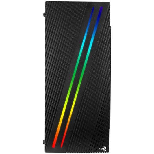 Aerocool Streak PC Gaming Case, Mid-Tower, ATX, RGB, 18 Lighting modes, Full Window, Ideal for First Time and Experienced gamers , Black