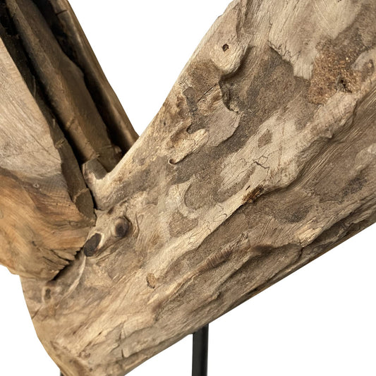 Teak wood heart unique sculpture on stand 47x37 cm high Solid wood Teak decorative heart 43300-017