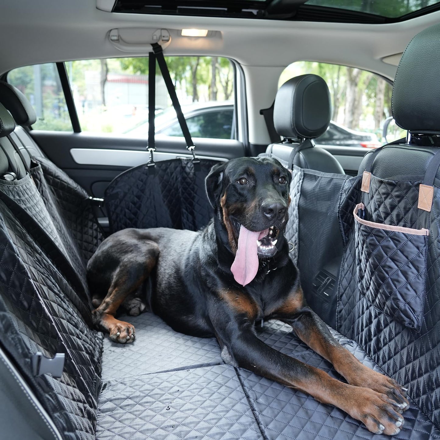 Lekeinchi Dog Car Seat Cover - Car Dog Seat Cover with Six Sturdy Hardwood Panels and Seat Belts - Waterproof & Scratch-resistant & Anti-slip Dog Mat for SUV, Truck, Black