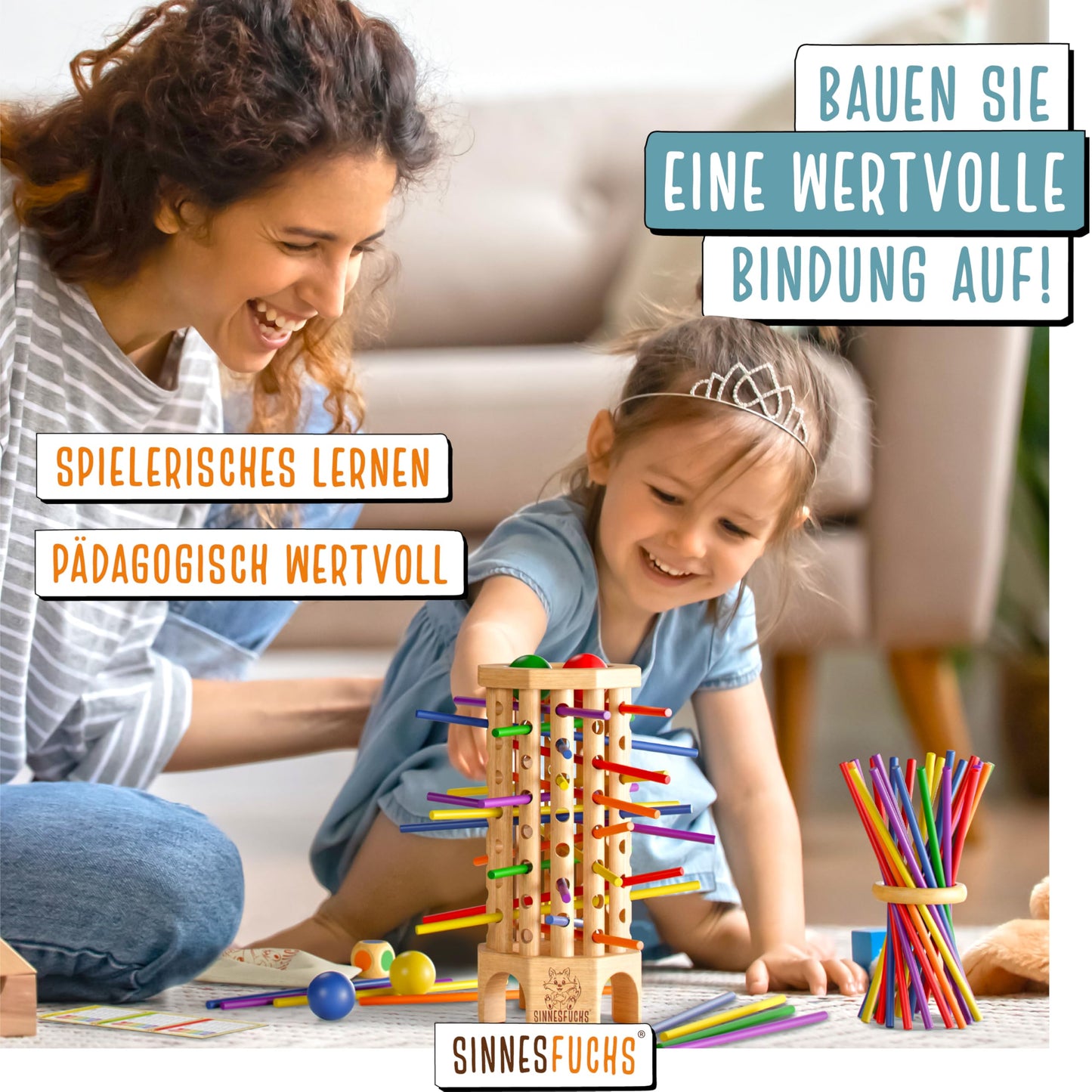 SENSESFOX® Color Learning Tower - FSC® 100% - Montessori toy from 3 years - wooden toy with educational value - learning games from 3 years - children's color stick wooden game - children's games from 4 years