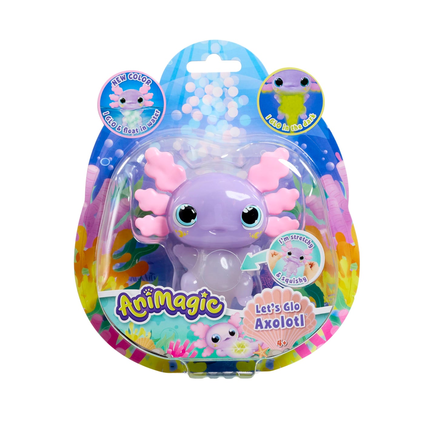 Animagic Let’s Glo Axolotl – Purple Pastel, Electronic Pet for Kids Ages 4 and Up, Sensory Play & Tactile Experience, Glow in the Dark, Plush Toy That Swims & Glows in Water