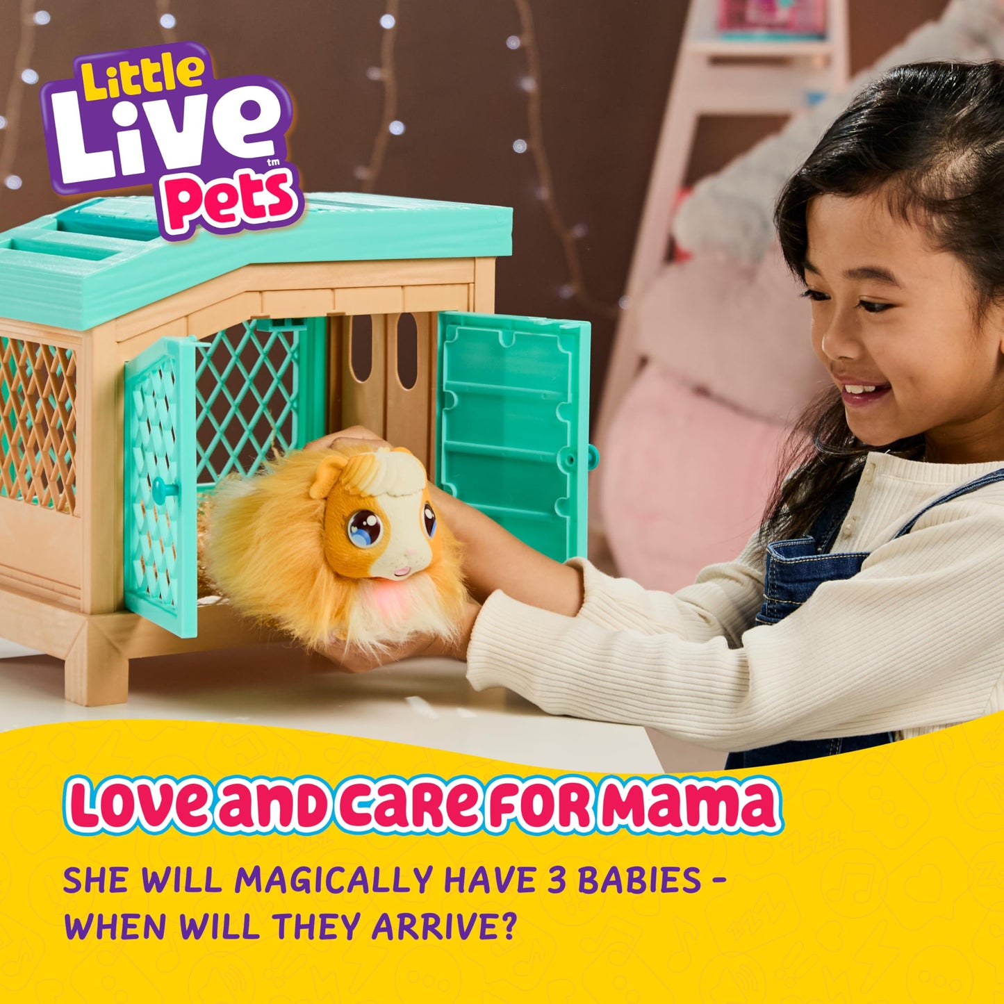 Little Live Pets - Mama Surprise | Interactive mom guinea pig with stable and 3 surprise babies. Over 20 sounds and reactions, repeatable play patterns, 5 years / 60 months.
